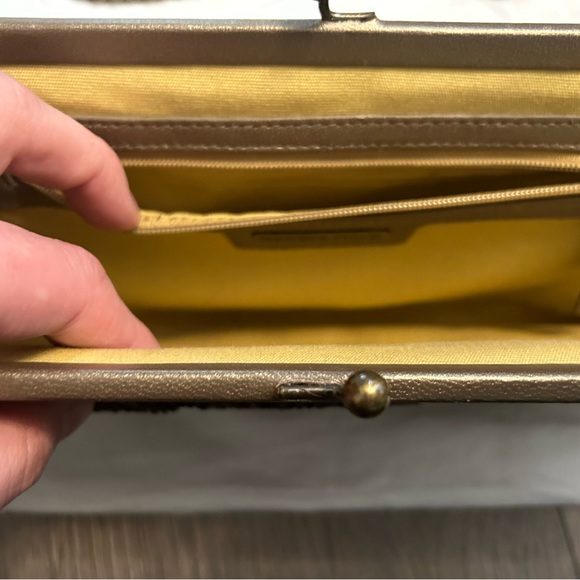Isabella Fiore Bronze Hand Stitched and Beaded Leather Convertible Clutch - Picture 5 of 8